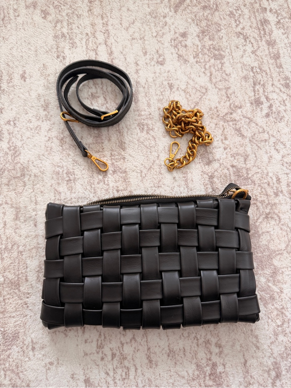 Italian Woven Leather Crossbody Bag in Black